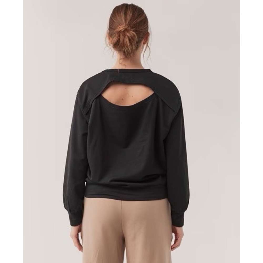 Pact Womens S The Rec Peek A Boo Crew Black Sustainable Long Sleeve Casual